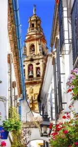 Basilica Prints: Flower Street Calleja de las Flores Old Torre del Alminar Bell Tower Mezquita Cordoba