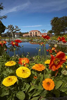 Flowers and Blue Baths, Government Gardens, Rotorua, North Island, New Zealand