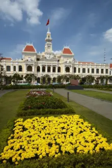 Vietnam Prints: Flowers and historic Peoples Committee Building (former Hotel de Ville de Saigon)