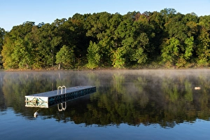 Images Dated 13th May 2024: Fog-covered Little Grassy Lake at sunrise in Giant City State Park