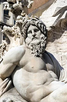 Roman Prints: Fontana dei Quattro Fiumi, Detail of River-god Ganges, Piazza Navona, , Rome, Unesco