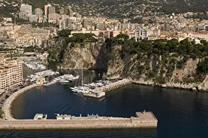 Fontvieille harbour and Monaco, View from Helicopter, Cote d Azur, Monaco