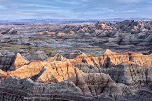 Strip Prints: Formations of striated hoodoo lead the eye to a plateau and more peaks