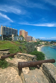 People In The Background Prints: Fort at Juan Griego Bay, Margarita Island, Venezuela