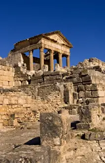 Images Dated 11th January 2021: Forum and Capitol Temple in historical 2nd Century Roman ruins in Dougga in Tunisia