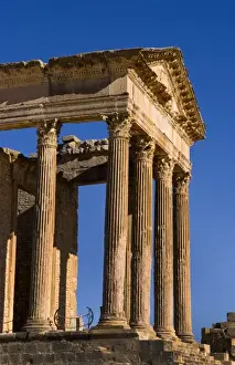 Dougga Prints: Forum and Capitol Temple in historical 2nd Century Roman ruins in Dougga in Tunisia