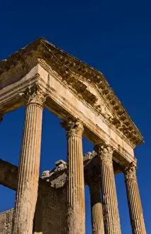 Images Dated 11th January 2021: Forum and Capitol Temple in historical 2nd Century Roman ruins in Dougga in Tunisia