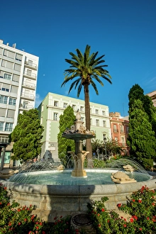 Town Square Prints: Fountain in Canalejas Park, Old Town, Cadiz, Spain