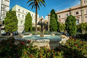 Town Square Prints: Fountain in Canalejas Park, Old Town, Cadiz, Spain