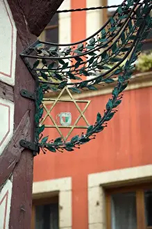 Alsace Prints: FRANCE-Alsace (Haut Rhin)-Colmar: Old Town: Restaurant Au Fer Rouge Sign- Star of