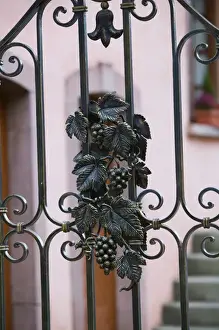 FRANCE-Alsace (Haut Rhin)-Eguisheim: Vineyard Gate Detail