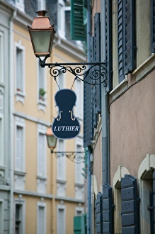 Images Dated 11th February 2005: FRANCE-Alsace (Haut Rhin)-Mulhouse: Detail of Music Store Sign