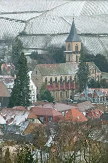 FRANCE- Alsace (Haut Rhin)- Ribeauville: Town view of Alsatian Wine Village in Winter