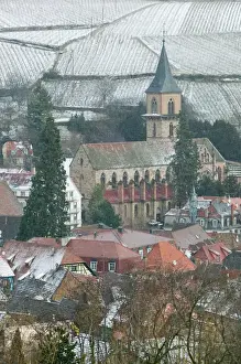 Alsace Prints: FRANCE- Alsace (Haut Rhin)- Ribeauville: Town view of Alsatian Wine Village in Winter