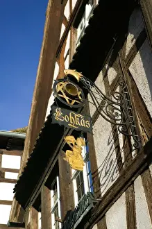 Images Dated 13th February 2005: FRANCE-Alsace (Haut Rhin)-Strasbourg: Cafe Sign in Petite France on Ill River / Winter