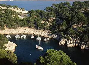 Nautical Prints: France, Bouches-du-Rhone, Boats moored at Calanque de Port-Pin