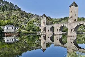 Lot River Prints: France, Cahors. Pont Valentre over the Lot River