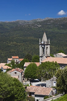 France, Corsica, Corse-du-Sud Department, La Alta Rocca Region, Zonza, elevated town view