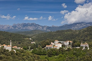 Images Dated 15th May 2012: France, Corsica, Corse-du-Sud Department, La Alta Rocca Region, Levie, elevated town view