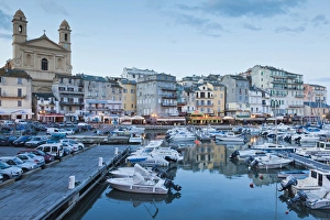 France, Corsica, Haute-Corse Department, Le Cap Corse, Bastia, view of the Old Port, dusk