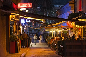 France, Corsica, Haute-Corse Department, La Balagne Region, Ile Rousse, outdoor cafes
