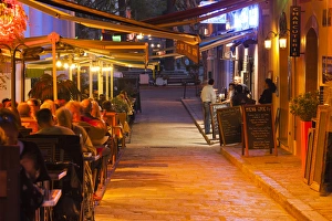 France, Corsica, Haute-Corse Department, La Balagne Region, Ile Rousse, outdoor cafes