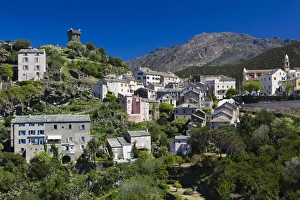 France, Corsica, Haute-Corse Department, Le Cap Corse, Nonza, elevated town view