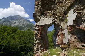Corsica Prints: France, Corsica. Ruins of a Genoese fort and garrison at Col de Vizzavona. Monte