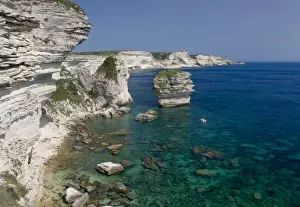 France, Corsica. View of white limestone cliffs and the Mediterrean Sea from Bonifacio