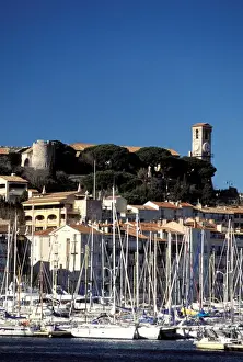 Cannes Prints: France, Cote D Azur, Cannes. Old city and tourist harbor
