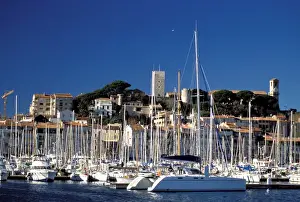 Cannes Prints: France, Cote D Azur, Cannes. Old city and touristic harbor