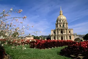 Rich Prints: France Famous Hotel des Invalides Dome where Napoleons Tomb resides with flowers