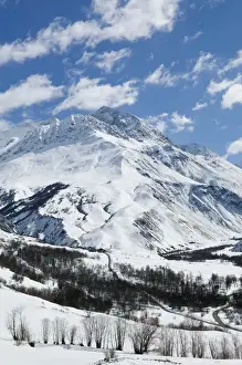 Ski Area Prints: FRANCE-French Alps (Isere)-VILLAR D ARENE: Mountain Peaks along Route N91 / Winter