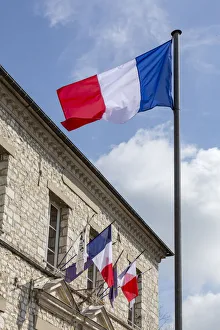 Banner Prints: France, Giverny. Flags of France in town. Credit as: Wendy Kaveney / Jaynes Gallery /