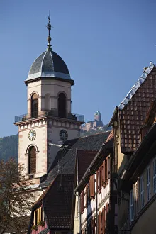 Images Dated 10th October 2010: France, Haut-Rhin, Alsace Region, Alasatian Wine Route, Saint-Hippolyte, town church