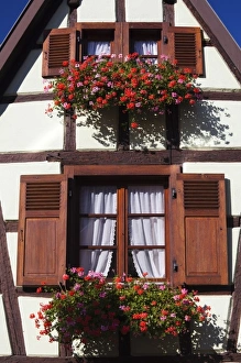 Images Dated 11th October 2010: France, Haut-Rhin, Alsace Region, Alsatian Wine Route, Ribeauville, building detail
