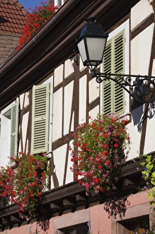 France, Haut-Rhin, Alsace Region, Alsatian Wine Route, Ribeauville, building detail