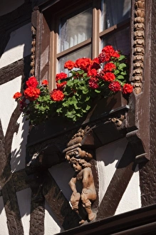 Images Dated 11th October 2010: France, Haut-Rhin, Alsace Region, Alsatian Wine Route, Ribeauville, building detail