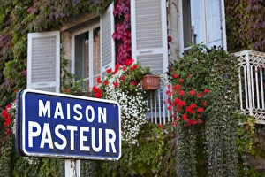 Images Dated 12th October 2010: France, Jura Department, Franche-Comte Region, Arbois, sign for the Maison Pasteur