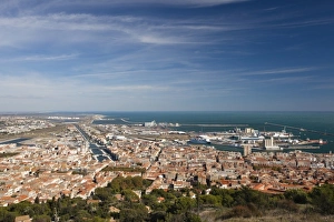 France, Languedoc-Roussillon, Herault Department, Sete, elevated city view from Mont
