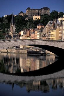 Lyon Prints: France, Lyon, Rhone Valley. Saone River. Quai Fuichiron, morning