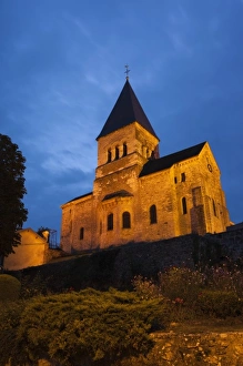 Champagne Ardenne Prints: France, Marne, Champagne Ardenne, town church, evening
