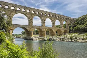 Aqueduct Prints: France, Nimes, the Pont du Gard is an ancient Roman aqueduct bridge that crosses the Gardon River