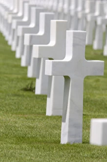 France, Normandy, Colleville-Sur-Mer. Normandy American Cemetery. White crosses mark