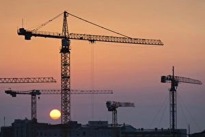 France, Normandy Region, Manche Department, Cherbourg-Octeville, construction cranes