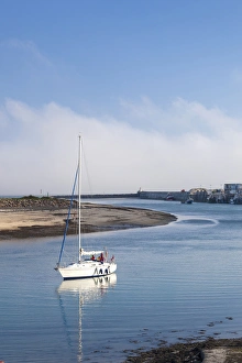 Images Dated 23rd May 2012: France, Normandy Region, Manche Department, Barneville-Carteret, Carteret harbor with fog