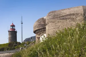 Images Dated 24th May 2012: France, Normandy Region, Manche Department, Granville, Granville lighthouse and WW2-era
