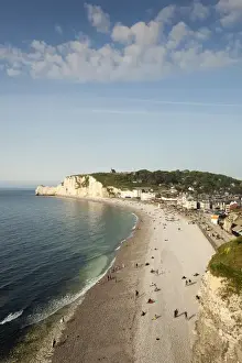 Images Dated 27th May 2012: France, Normandy Region, Seine-Maritime Department, Etretat, elevated view of town beach