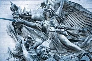 France, Paris. Detail of a heroic sculpture on the Arc de Triomphe. Credit as: Jim