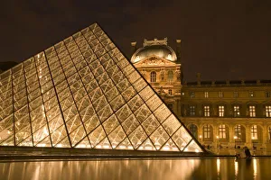 The Louvre Prints: France, Paris. The Louvre at twilight